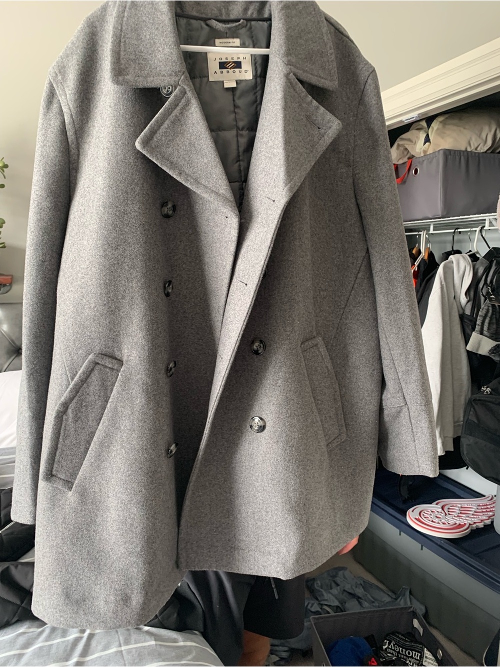 Joseph Abboud Gray Double-Breasted Wool Peacoat